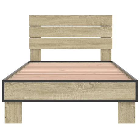 Bedframe bewerkt hout en metaal sonoma eikenkleurig 100x200 cm