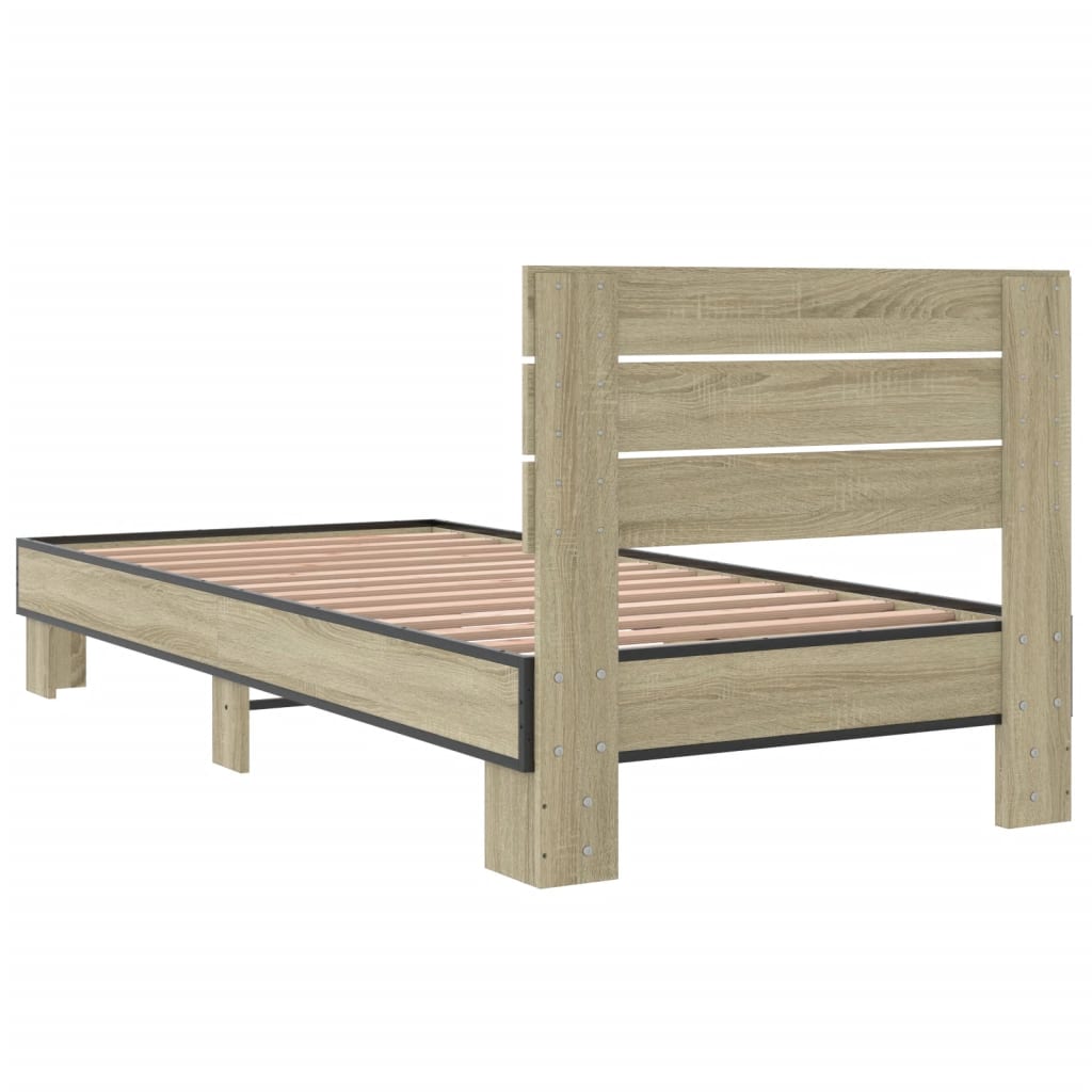 Bedframe bewerkt hout en metaal sonoma eikenkleurig 100x200 cm