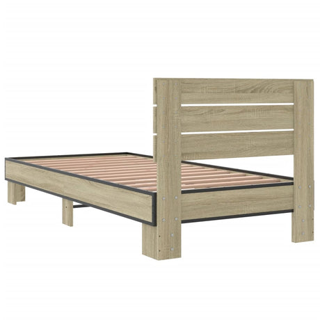 Bedframe bewerkt hout en metaal sonoma eikenkleurig 100x200 cm
