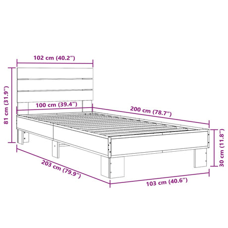 Bedframe bewerkt hout en metaal sonoma eikenkleurig 100x200 cm