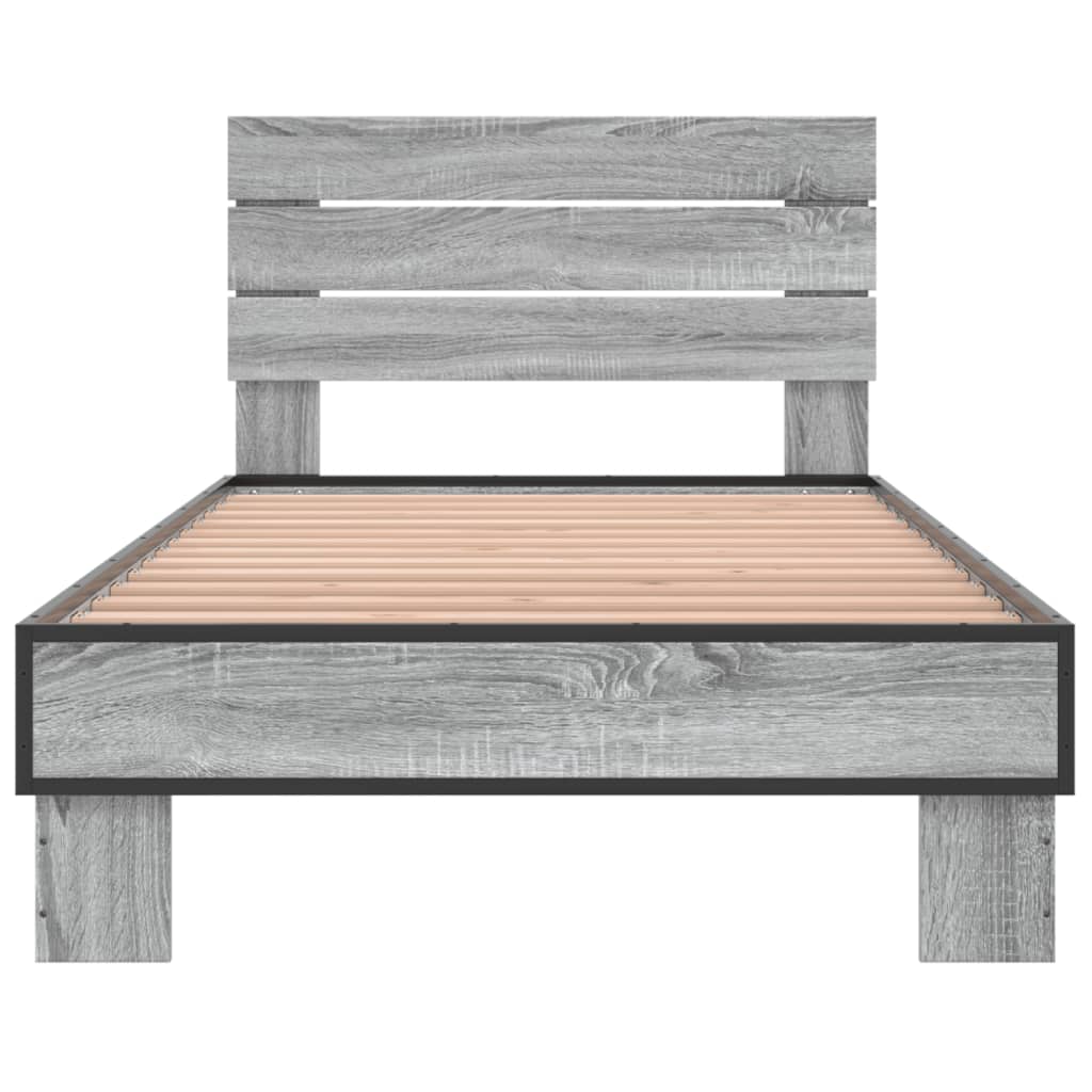 Bedframe bewerkt hout en metaal grijs sonoma eiken 100x200 cm - AllerleiShop