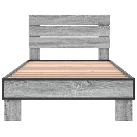 Bedframe bewerkt hout en metaal grijs sonoma eiken 100x200 cm