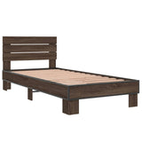 Bedframe bewerkt hout en metaal bruin eikenkleurig 100x200 cm - AllerleiShop