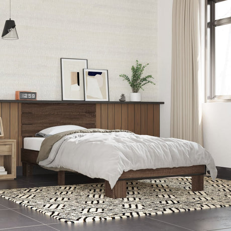 Bedframe bewerkt hout en metaal bruin eikenkleurig 100x200 cm
