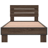 Bedframe bewerkt hout en metaal bruin eikenkleurig 100x200 cm - AllerleiShop