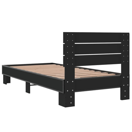 Bedframe bewerkt hout en metaal zwart 90x200 cm