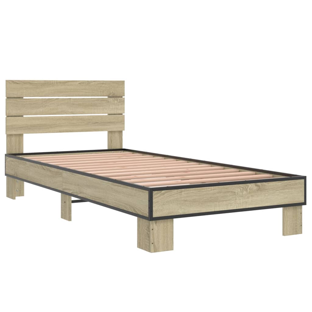 Bedframe bewerkt hout en metaal sonoma eikenkleurig 90x200 cm - AllerleiShop