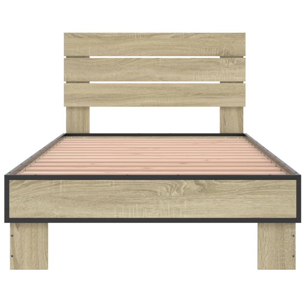 Bedframe bewerkt hout en metaal sonoma eikenkleurig 90x200 cm - AllerleiShop