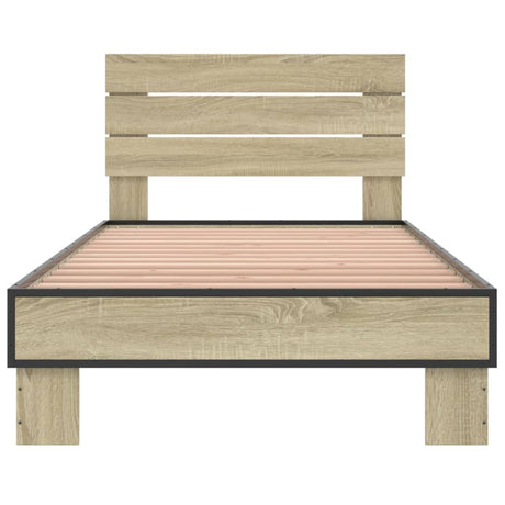 Bedframe bewerkt hout en metaal sonoma eikenkleurig 90x200 cm