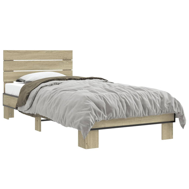 Bedframe bewerkt hout en metaal sonoma eikenkleurig 90x200 cm - AllerleiShop