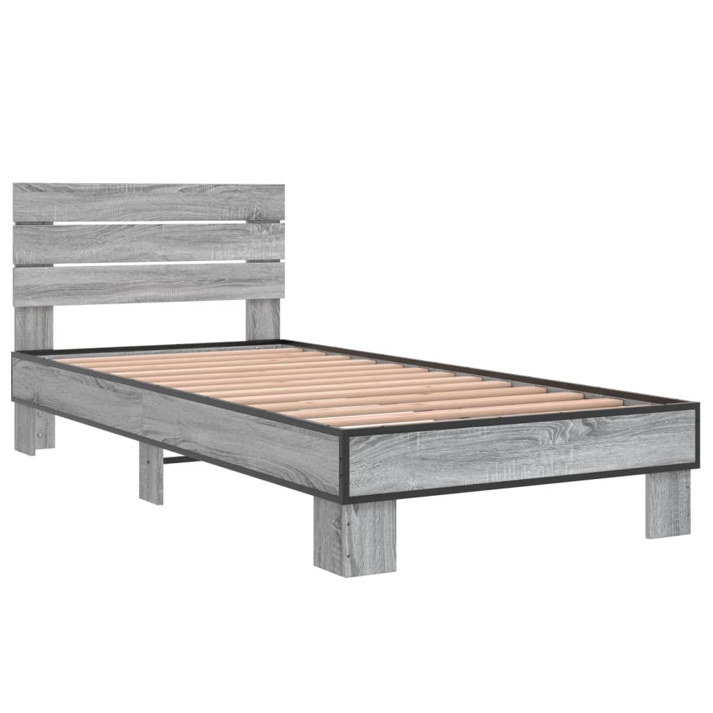 Bedframe bewerkt hout en metaal grijs sonoma eiken 90x200 cm - AllerleiShop