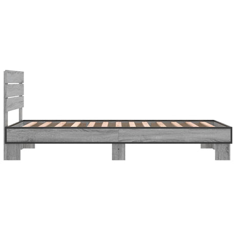 Bedframe bewerkt hout en metaal grijs sonoma eiken 90x200 cm