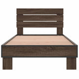 Bedframe bewerkt hout en metaal bruin eikenkleurig 90x200 cm
