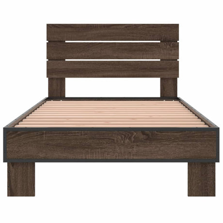 Bedframe bewerkt hout en metaal bruin eikenkleurig 90x200 cm
