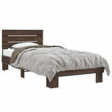 Bedframe bewerkt hout en metaal bruin eikenkleurig 90x200 cm