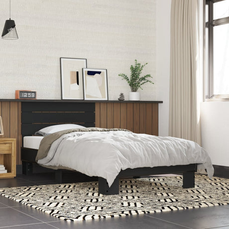Bedframe bewerkt hout en metaal zwart 75x190 cm