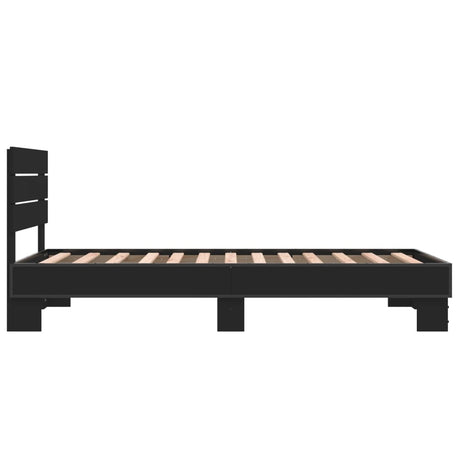 Bedframe bewerkt hout en metaal zwart 75x190 cm