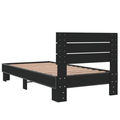 Bedframe bewerkt hout en metaal zwart 75x190 cm