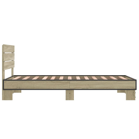 Bedframe bewerkt hout en metaal sonoma eikenkleurig 75x190 cm
