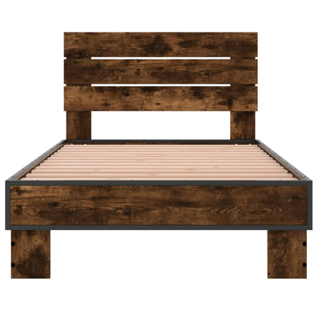 Bedframe bewerkt hout en metaal gerookt eikenkleurig 75x190 cm