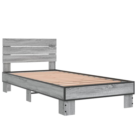 Bedframe bewerkt hout en metaal grijs sonoma eiken 75x190 cm