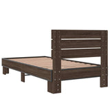 Bedframe bewerkt hout en metaal bruin eikenkleurig 75x190 cm - AllerleiShop