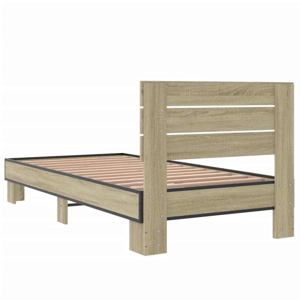 Bedframe bewerkt hout en metaal sonoma eikenkleurig 90x190 cm - AllerleiShop