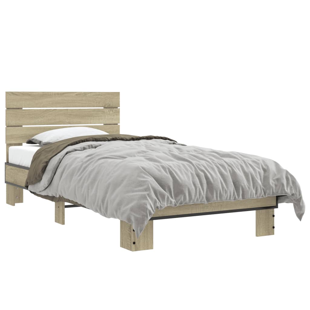 Bedframe bewerkt hout en metaal sonoma eikenkleurig 90x190 cm - AllerleiShop