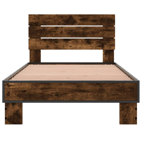 Bedframe bewerkt hout en metaal gerookt eikenkleurig 90x190 cm