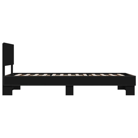Bedframe bewerkt hout en metaal zwart 100x200 cm