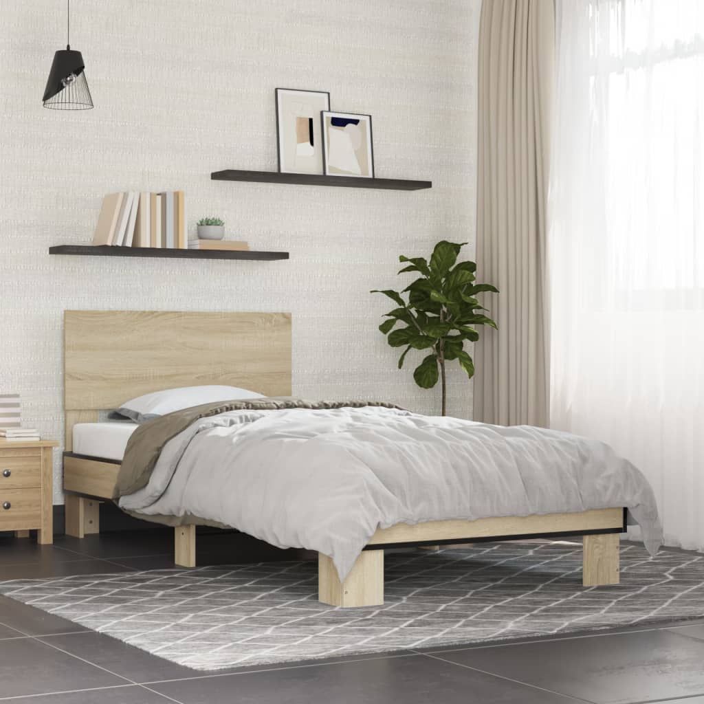 Bedframe bewerkt hout en metaal sonoma eikenkleurig 100x200 cm - AllerleiShop