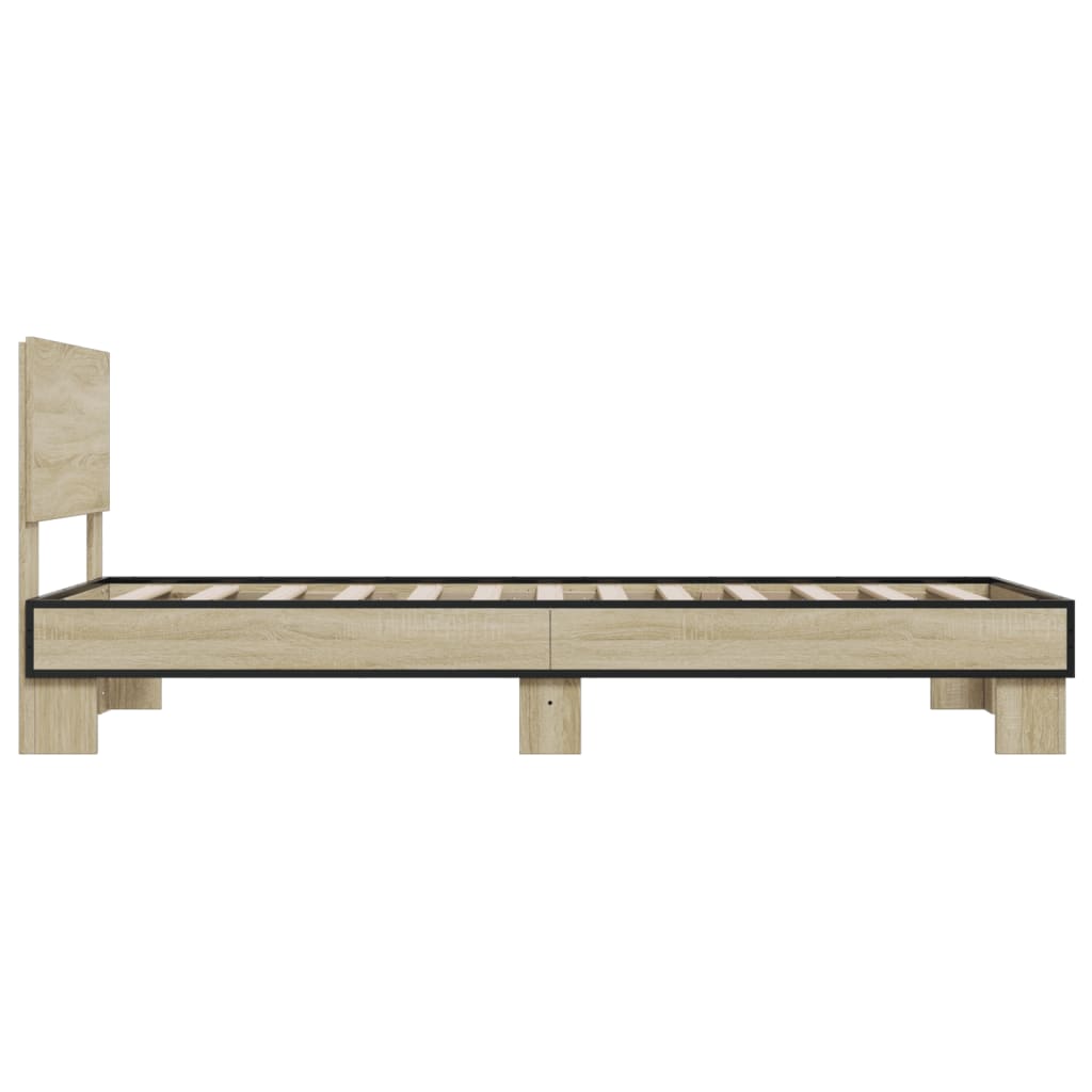 Bedframe bewerkt hout en metaal sonoma eikenkleurig 100x200 cm - AllerleiShop