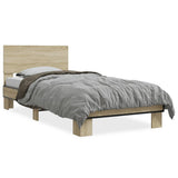 Bedframe bewerkt hout en metaal sonoma eikenkleurig 100x200 cm - AllerleiShop