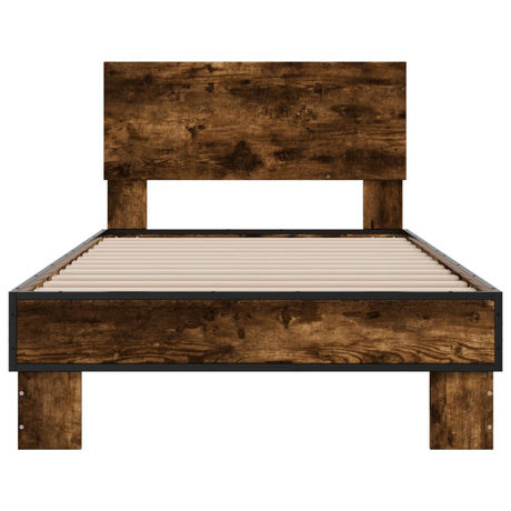 Bedframe bewerkt hout en metaal gerookt eikenkleurig 100x200 cm