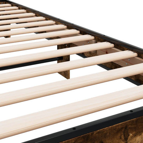 Bedframe bewerkt hout en metaal gerookt eikenkleurig 100x200 cm