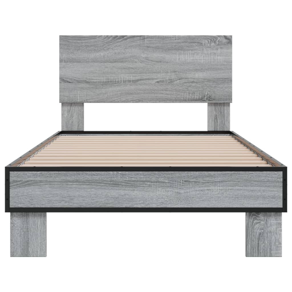 Bedframe bewerkt hout en metaal grijs sonoma eiken 100x200 cm