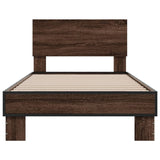 Bedframe bewerkt hout en metaal bruin eikenkleurig 100x200 cm - AllerleiShop