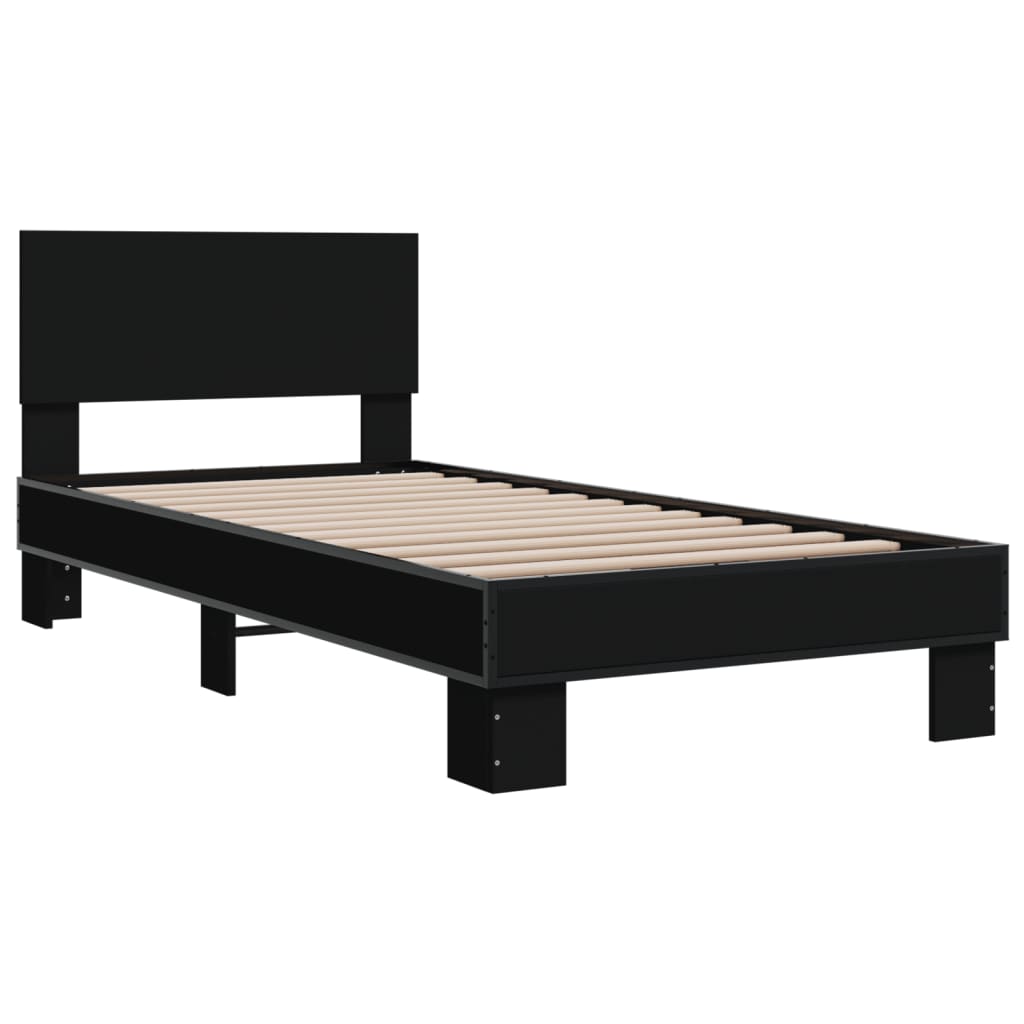 Bedframe bewerkt hout en metaal zwart 90x200 cm - AllerleiShop