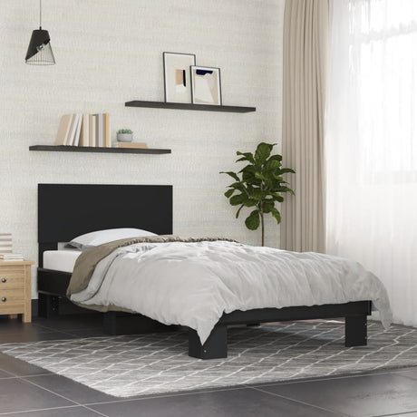 Bedframe bewerkt hout en metaal zwart 90x200 cm