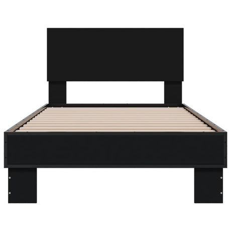 Bedframe bewerkt hout en metaal zwart 90x200 cm