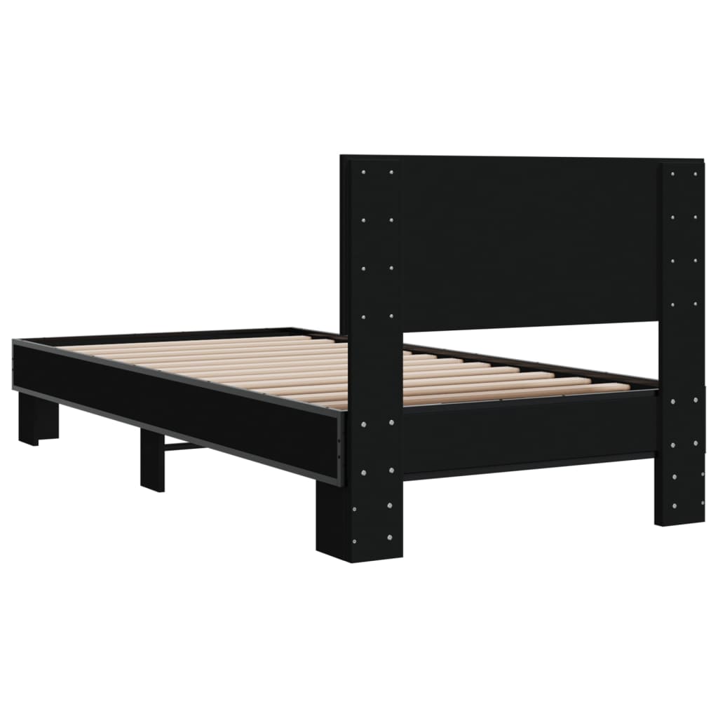 Bedframe bewerkt hout en metaal zwart 90x200 cm - AllerleiShop