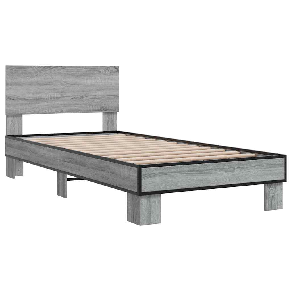 Bedframe bewerkt hout en metaal grijs sonoma eiken 90x200 cm
