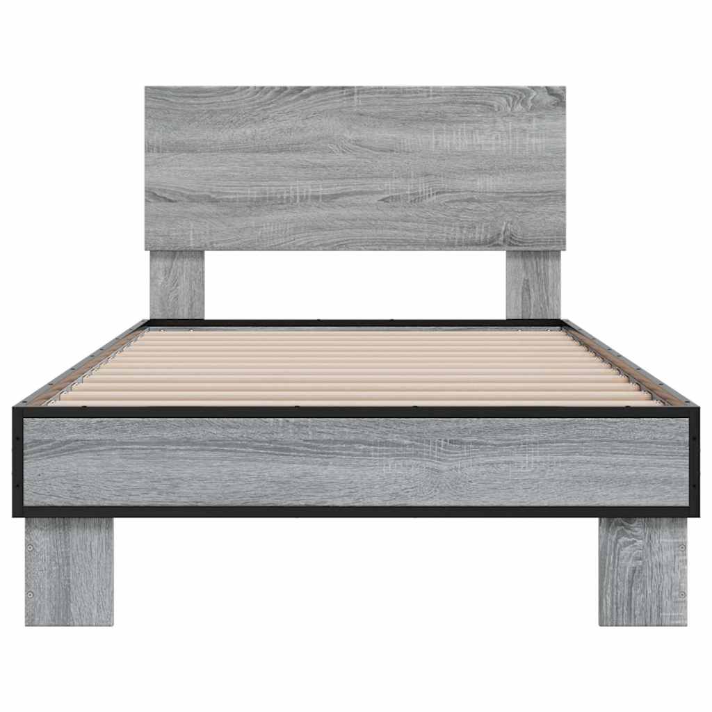 Bedframe bewerkt hout en metaal grijs sonoma eiken 90x200 cm