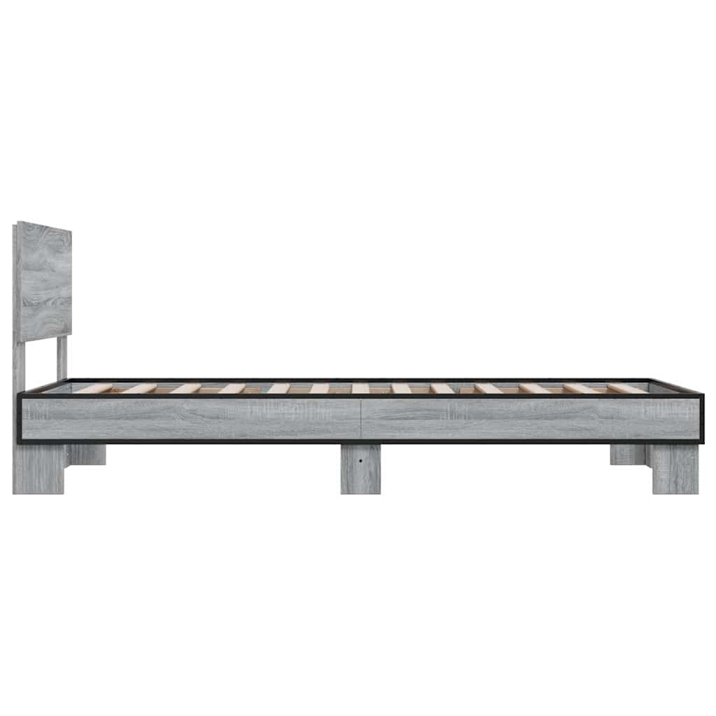 Bedframe bewerkt hout en metaal grijs sonoma eiken 90x200 cm