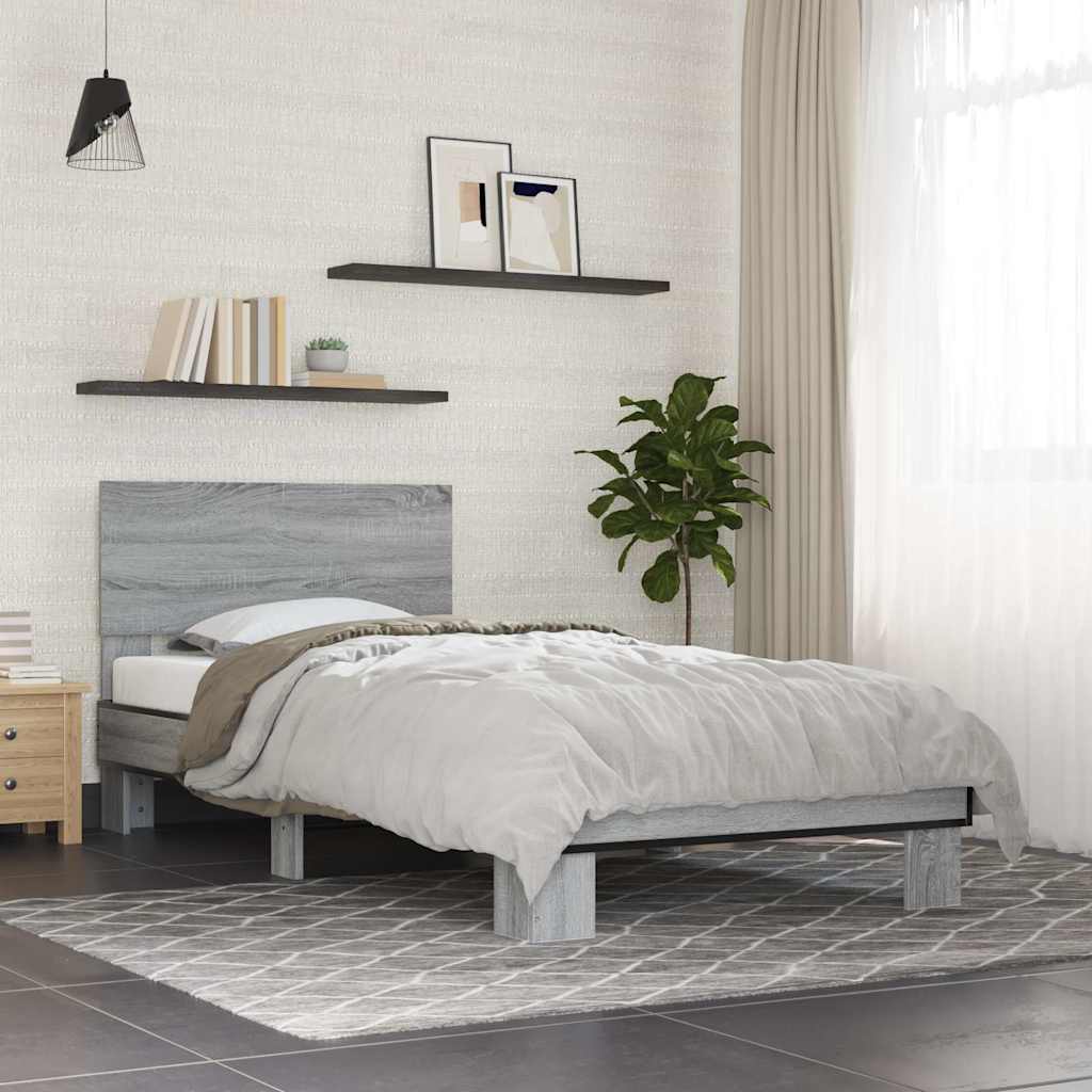 Bedframe bewerkt hout en metaal grijs sonoma eiken 90x200 cm