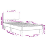 Bedframe bewerkt hout en metaal bruin eikenkleurig 90x200 cm