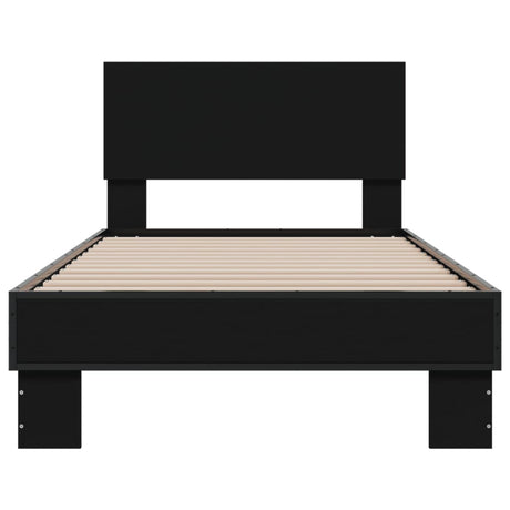 Bedframe bewerkt hout en metaal zwart 75x190 cm