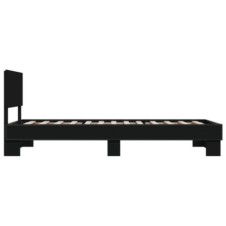 Bedframe bewerkt hout en metaal zwart 75x190 cm