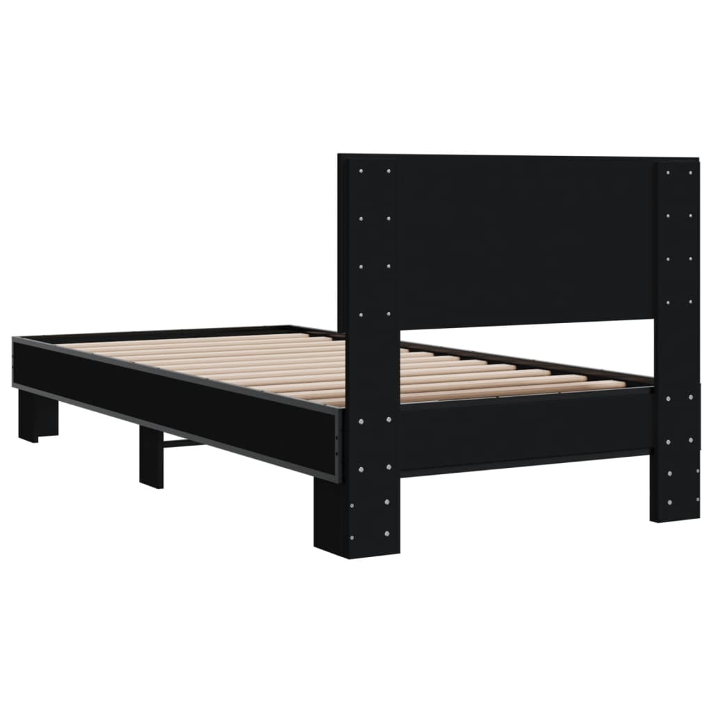 Bedframe bewerkt hout en metaal zwart 75x190 cm - AllerleiShop