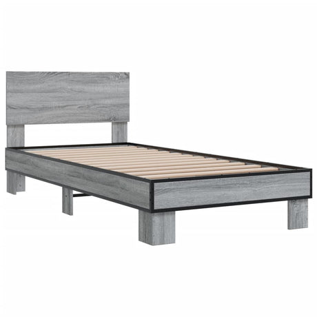 Bedframe bewerkt hout en metaal grijs sonoma eiken 75x190 cm